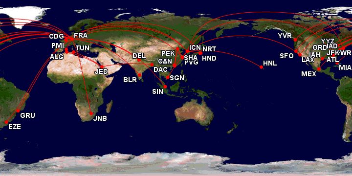 a map of the world with red lines