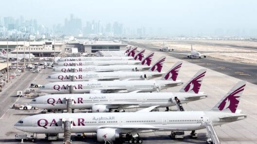 a group of airplanes parked on a runway