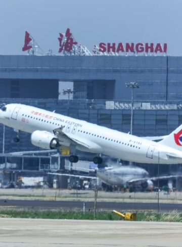 a plane taking off from a runway