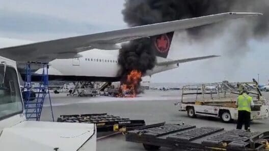 a plane on fire with smoke coming out of the wing