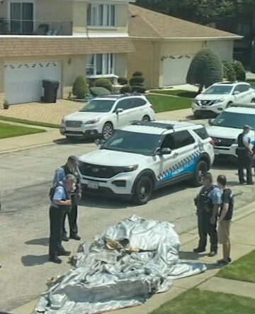 a group of police officers standing in front of a body of a body