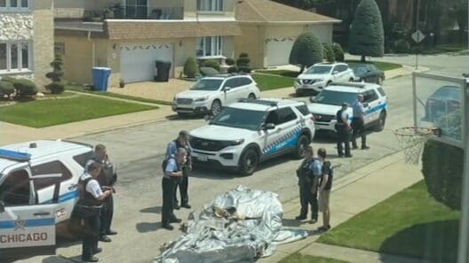 a group of police officers standing in front of a body of a body