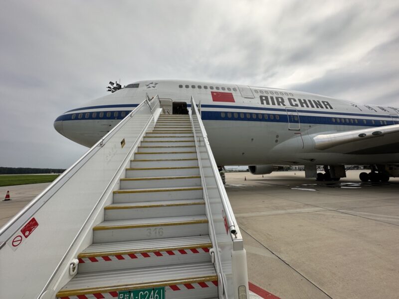 a plane with a staircase