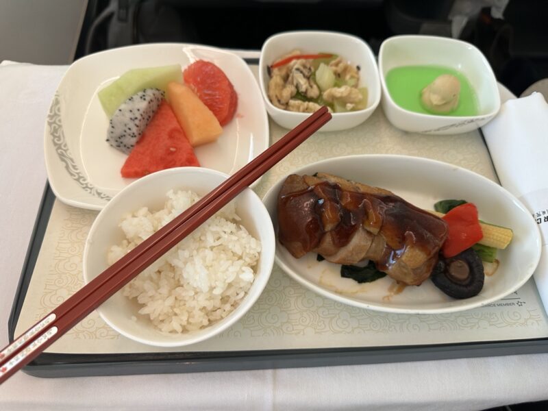 a tray with food on it