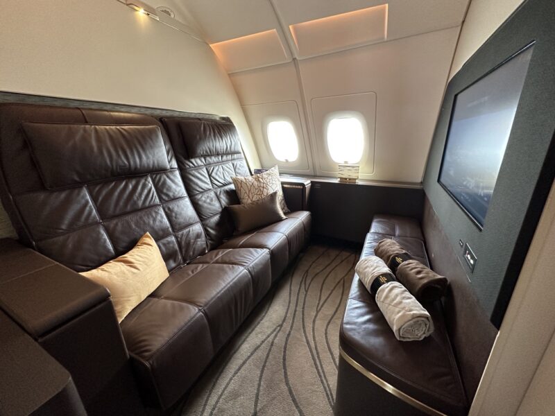 a couch in a plane