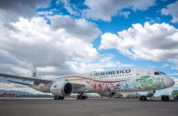 a large airplane with colorful designs on it