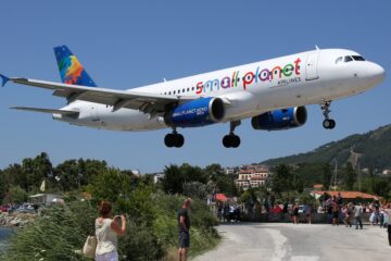 a plane taking off from a runway