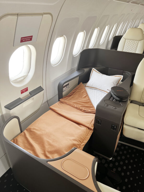 a bed in an airplane