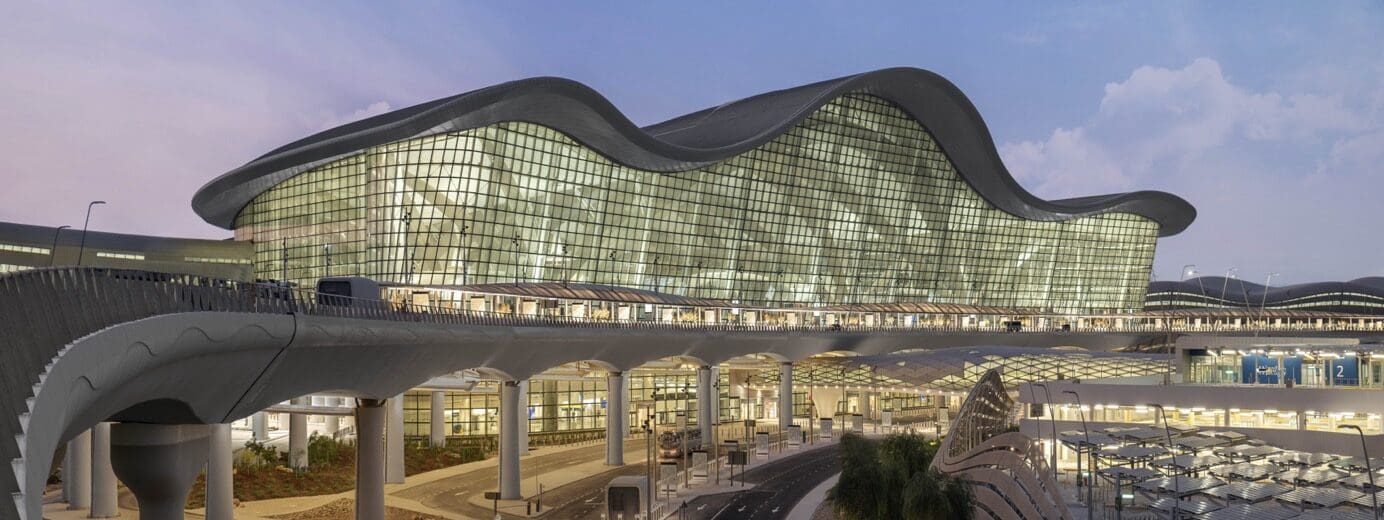 a building with a curved roof