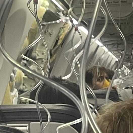 a person in a mask on a plane