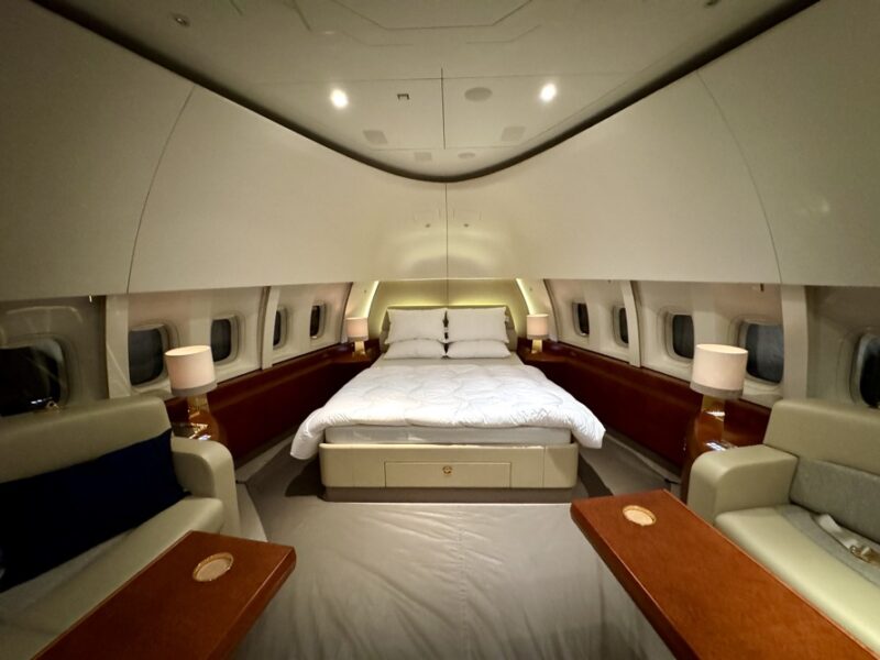 a bed inside of an airplane