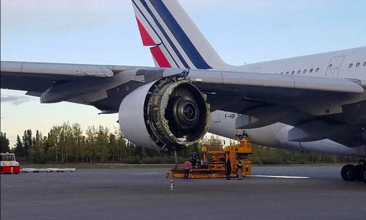 an airplane engine on the ground