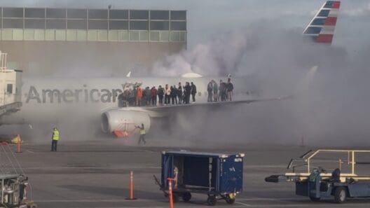 people standing on the wing of an airplane
