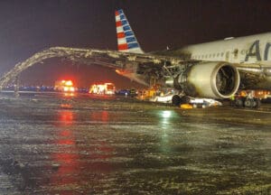 an airplane on the runway at night