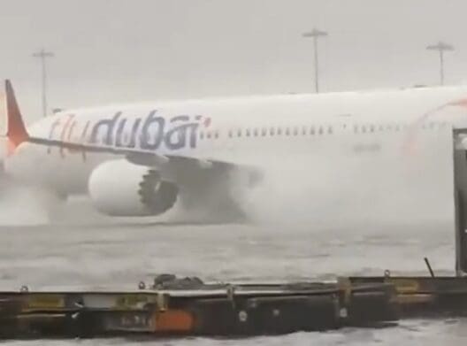 a jet plane in the rain