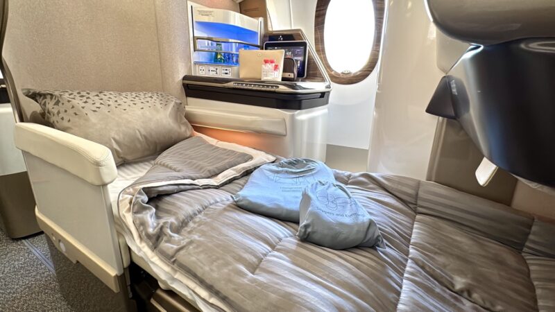 a bed in a plane