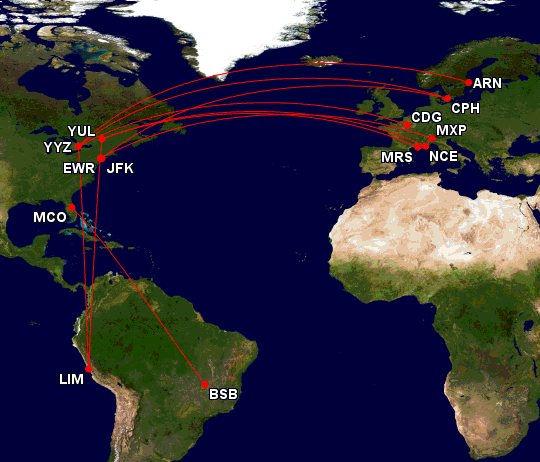 a map of the world with red lines