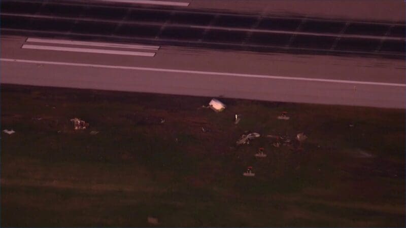 an airplane runway at night