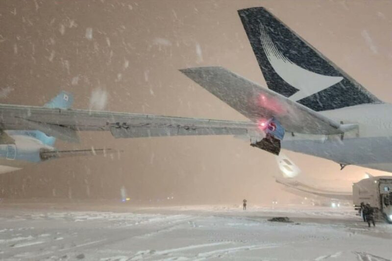 a plane in the snow
