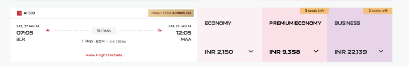 a screenshot of a flight schedule