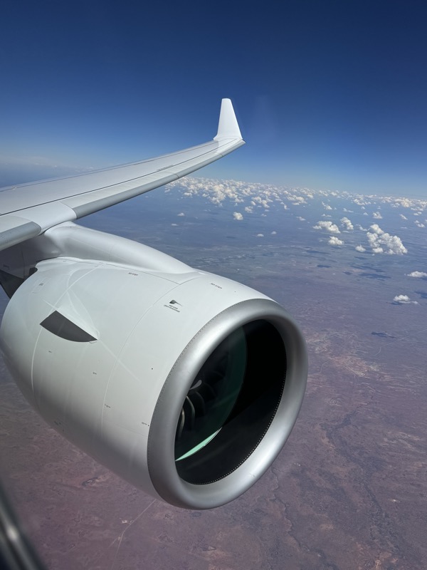 an airplane wing with a large engine