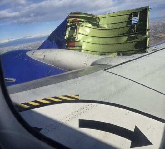 an airplane wing with an object on the wing