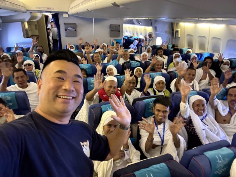 a group of people in an airplane