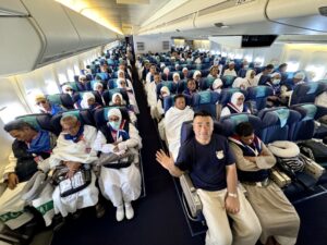 a group of people on an airplane