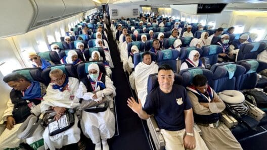 a group of people on an airplane