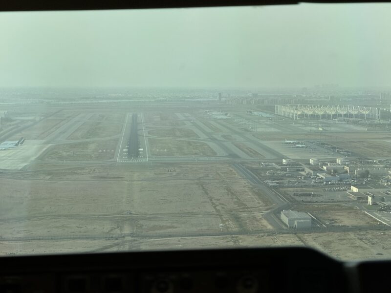 a view of a runway from a window