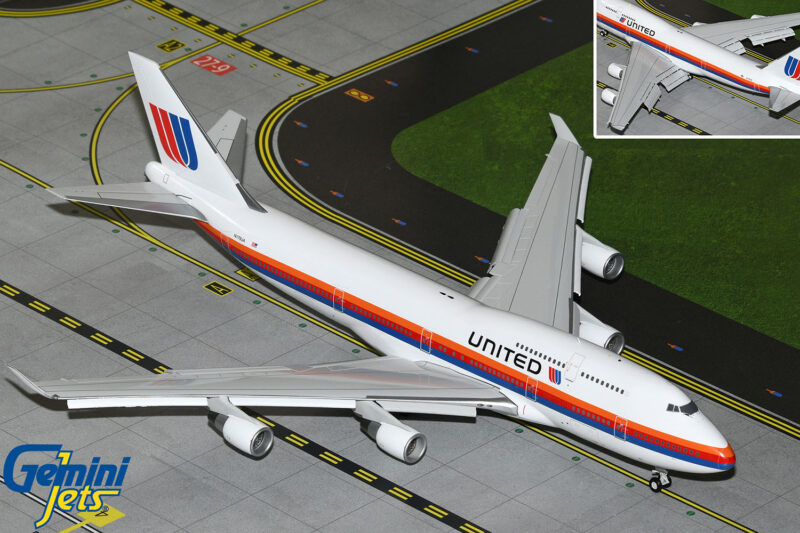 GeminiJets G2UAL1104F 1:200 United Airlines Boeing 747-400 "Saul Bass" (Flaps Down)