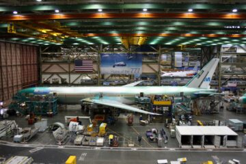 an airplane in a factory