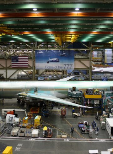 an airplane in a factory