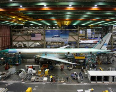 an airplane in a factory