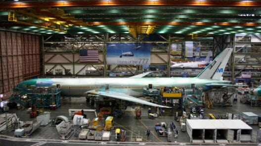 an airplane in a factory