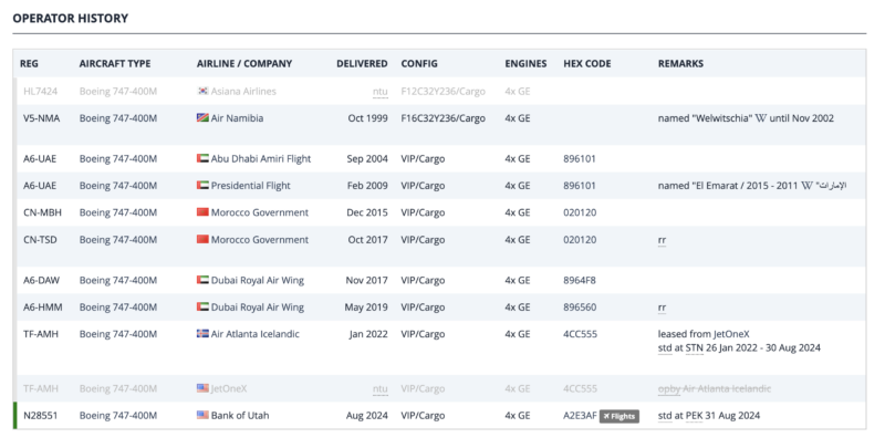 a screenshot of a flight schedule