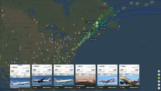 a screenshot of a map with airplanes