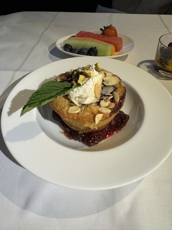 a plate of dessert on a table