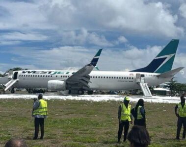 a plane on the runway